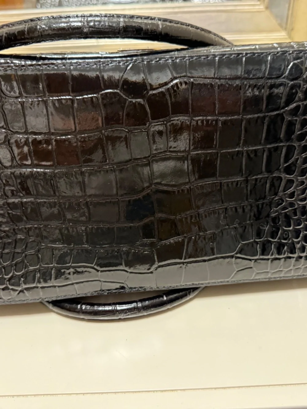 Kate Spade Black Leather Alligator Embossed Handbag